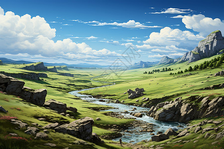 内蒙古草原的美景插画