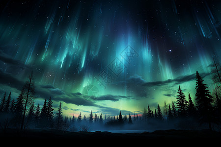 绿色夜空天空中的奇幻流光设计图片
