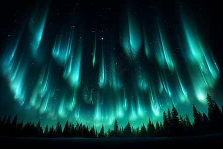 绿色夜空极光舞动下的夜空设计图片