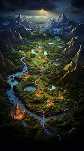 夜晚的童话森林背景图片