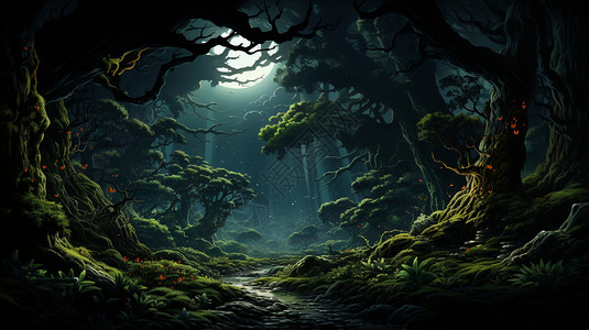 森林插图场景图片