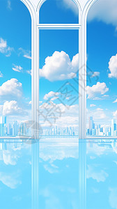 充气拱门素材蓝色天空背景插画