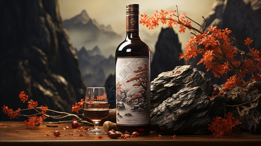 中式葡萄酒展示背景图片