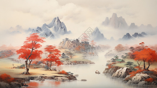 传统中国山水绘画背景图片
