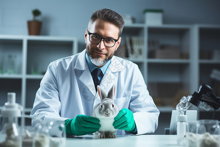 兽医正在检查兔子图片