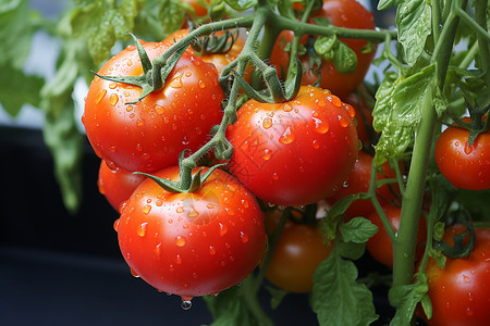 水珠在番茄植株上背景图片