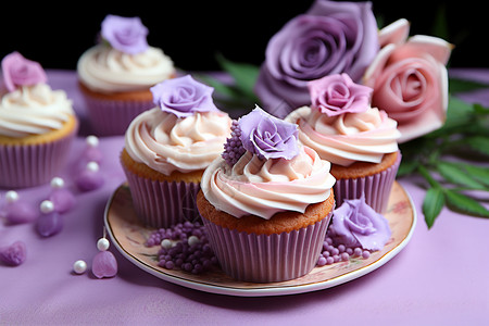 紫色两层蛋糕美味的纸杯蛋糕背景