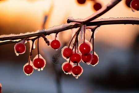 冰雪中的红色果实图片