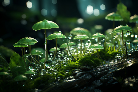 森林的绿菇群图片