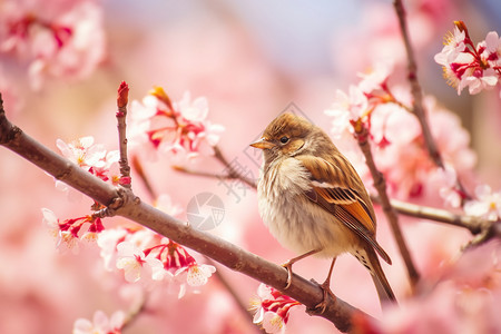 桃花枝上的小鸟背景图片