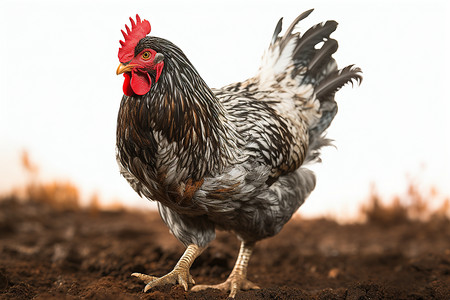 红冠白尾的母鸡图片