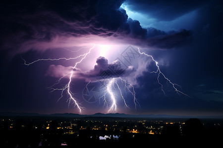 电闪雷鸣的夜空背景图片