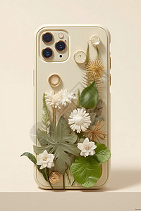 奶白色背景下的植物手机壳图片