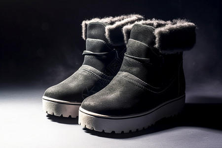 雪地靴鞋子黑羊毛的雪地靴背景