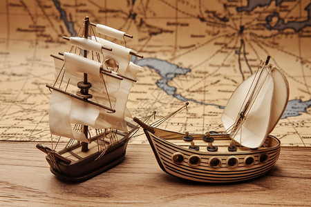 复古帆船素材棕色的帆船玩具背景