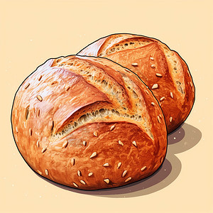 烘焙面包早餐美味的面包插画