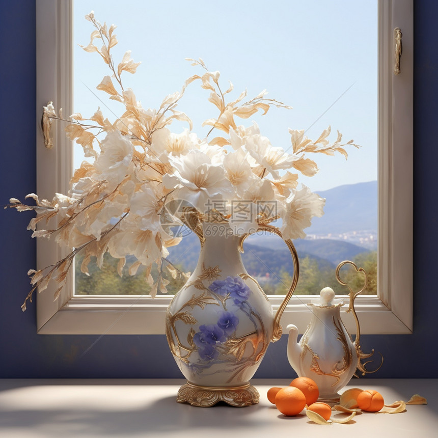 窗台的花瓶图片