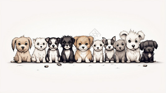 凶猛狗一群可爱的小狗插画