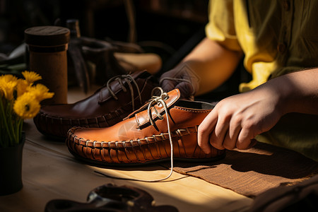 手工做鞋素材手工皮革鞋子背景