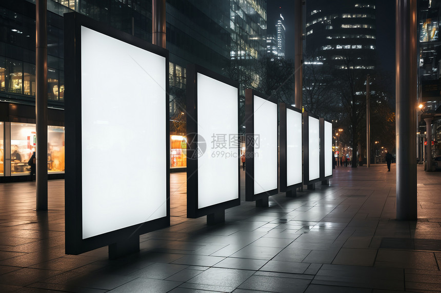 城市街道上的广告灯箱图片