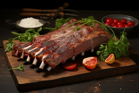 一大块猪肉测胆砧板上一大块肉背景