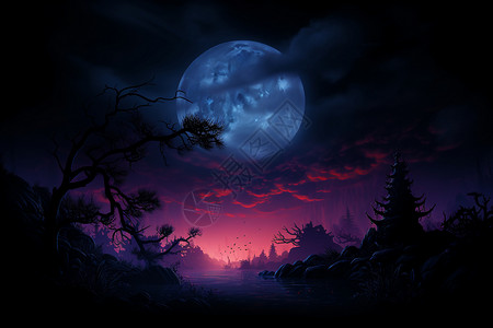 月夜幽林图片