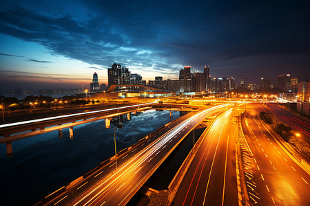 夜幕下的道路夜幕下的城市飞景背景