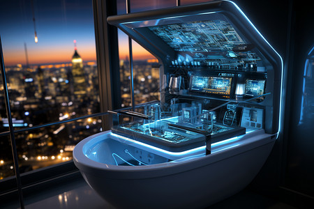 小马桶夜幕下城市视角的未来浴室设计图片
