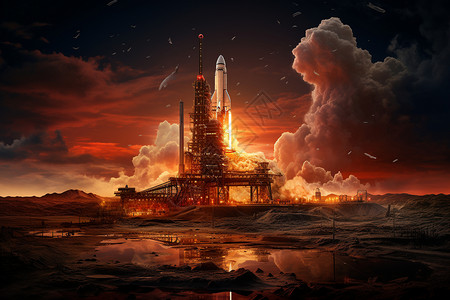 夜幕下火箭发射瞬间背景图片