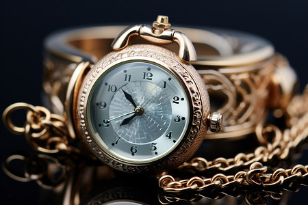 珠宝手表闪亮的金表链背景