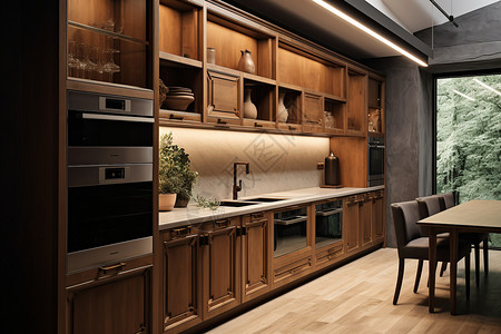 古典原木装修厨房背景图片