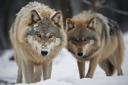 冰雪中的两头狼图片