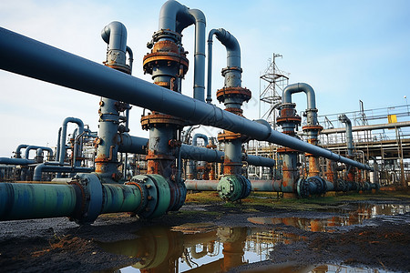 蓝天下的石油工业管道图片