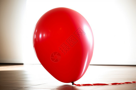 悬浮在空气中红气球悬浮在瓷砖地板上背景