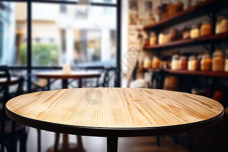 咖啡馆里的木质桌子图片