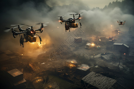废墟中的无人机背景图片