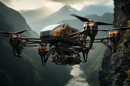 无人机在山谷中飞行图片