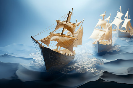 帆船在海浪中航行图片