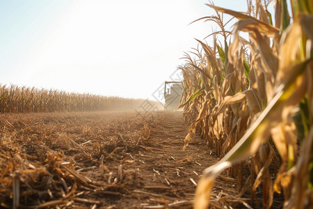 农作物秸秆正在收获玉米背景