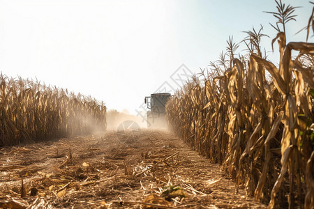 农作物秸秆田间谷物正在收割背景