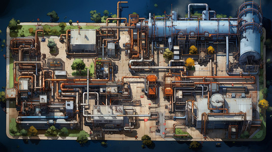 能源运输工厂平面图插画