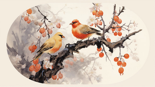 争鸣小鸟中国画插画