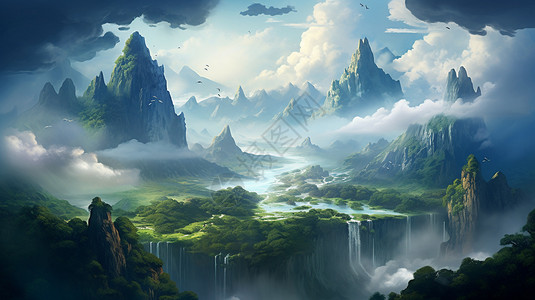 仙境山河背景图片