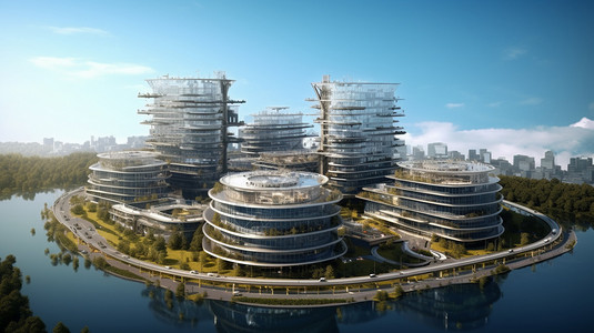绿色建筑设计科幻城市插画