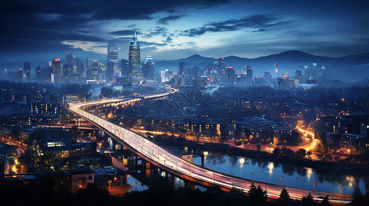 成都夜景圣胡安天桥高清图片