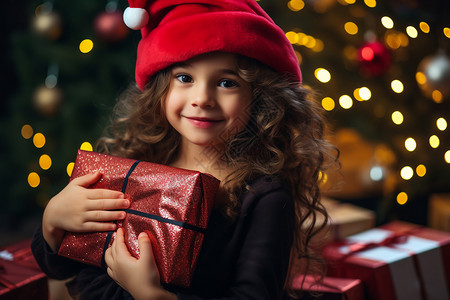 圣诞夜收到礼物的小女孩背景图片