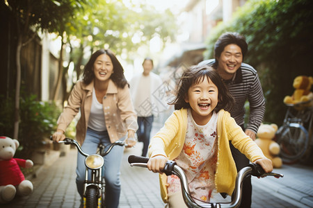 一家人出行海报骑着单车的一家人背景