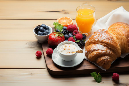 一顿可口的法式牛角包早餐图片