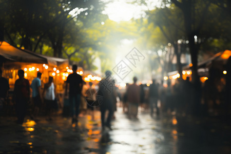 雨街市集里的行人背景