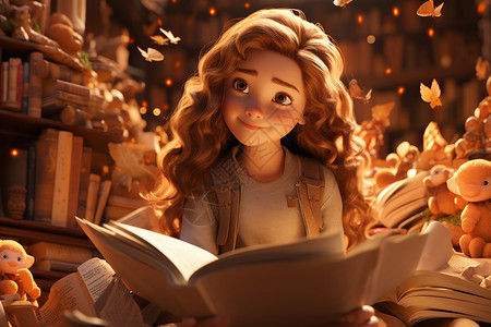 女孩阅读的插图背景图片